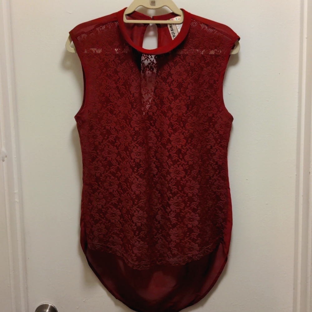 Lace and Sheer Crimson Top